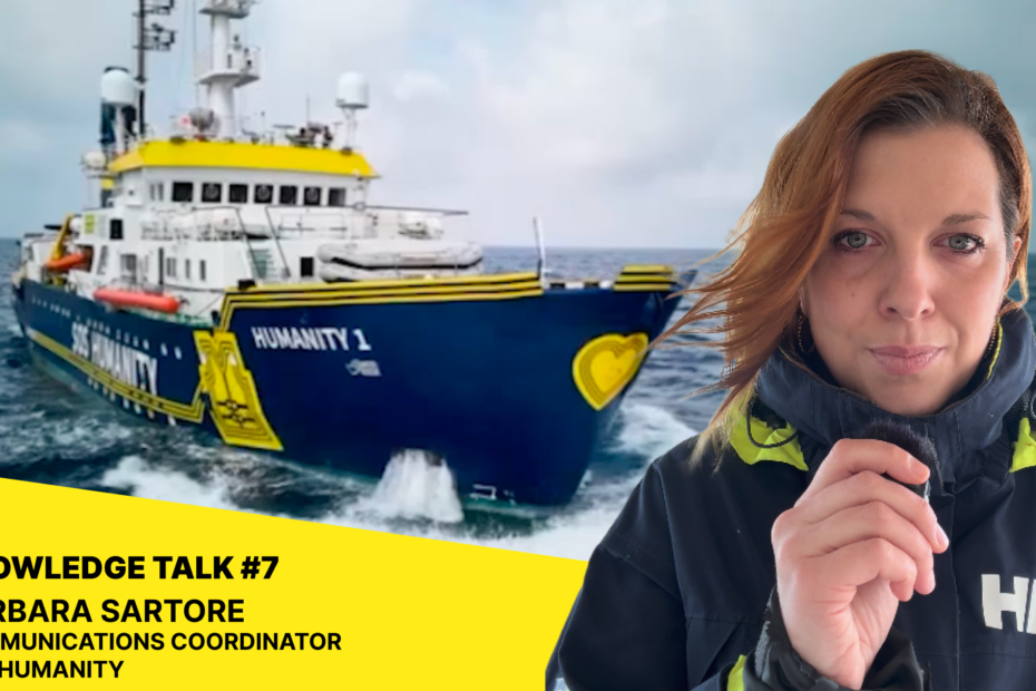Barbara Sartore in front of vessel Humanity 1